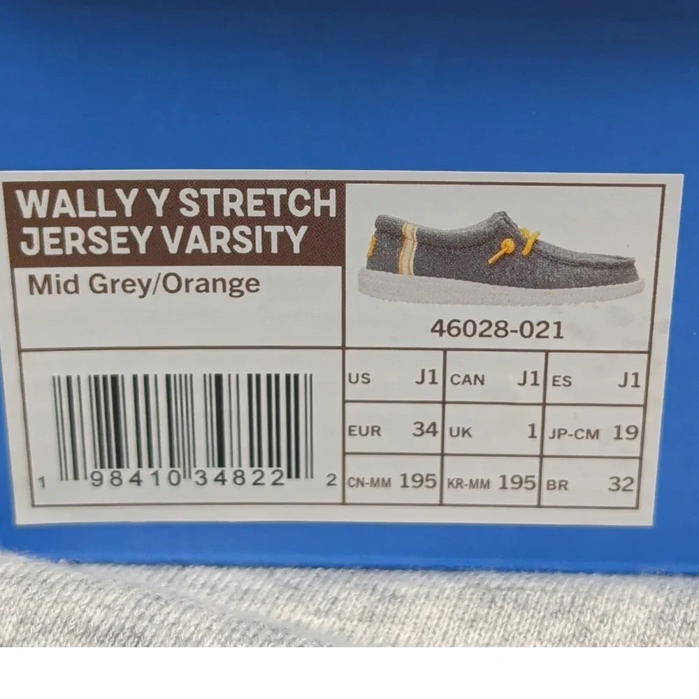 Hey Dude Wally Y Stretch Jersey Varsity Mid Grey Orange Kids Shoes 46028-021 J1
